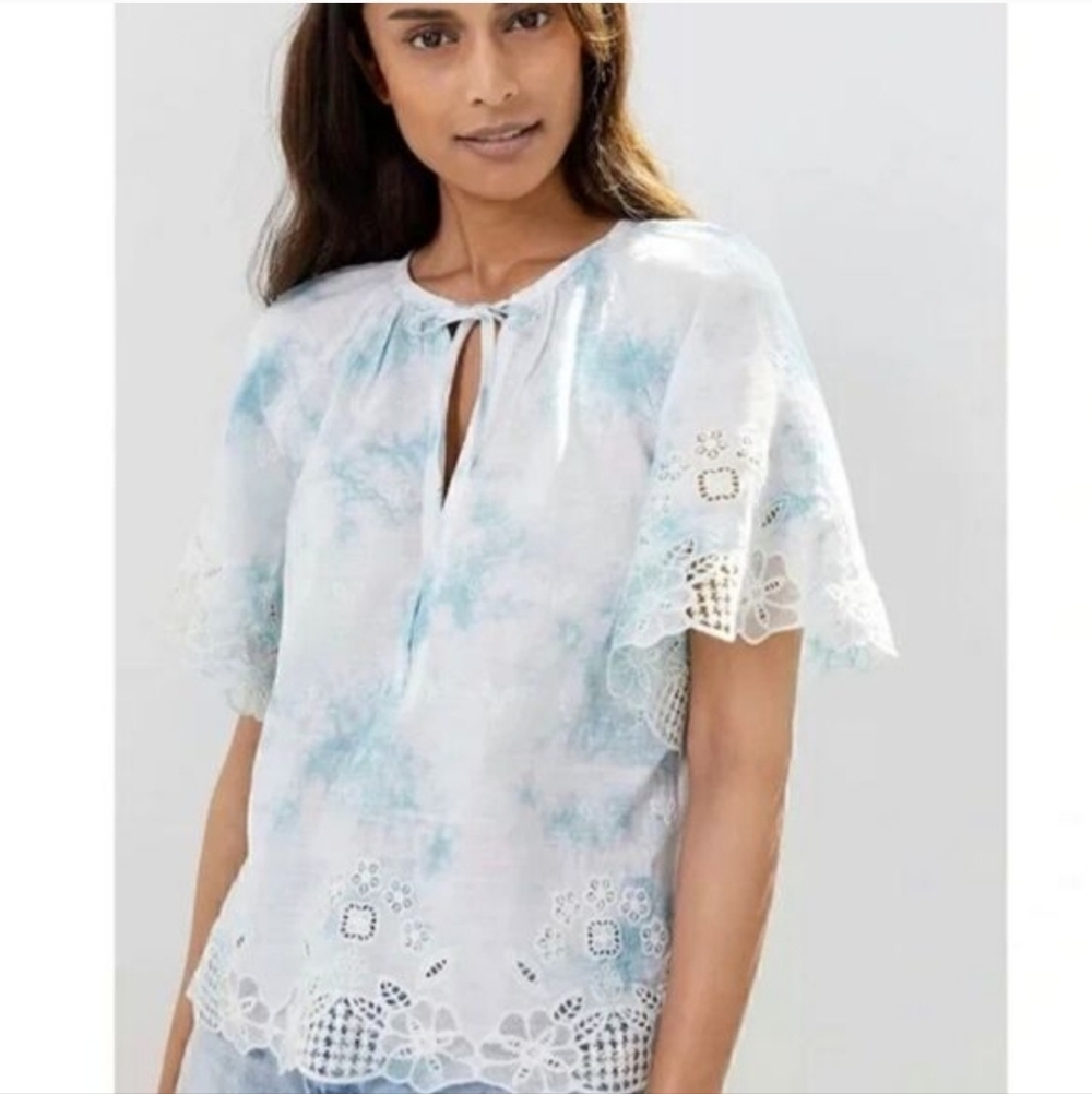 Anthropologie Embroidered Floral Tie Dye Blouse
